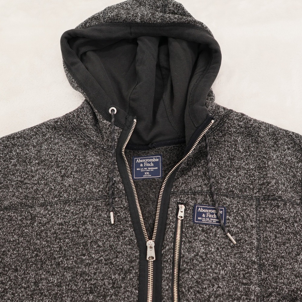 Abercrombie & Fitch Mens XXL Marled Knit Sherpa Lined Full Zip Hoodie Charcoal